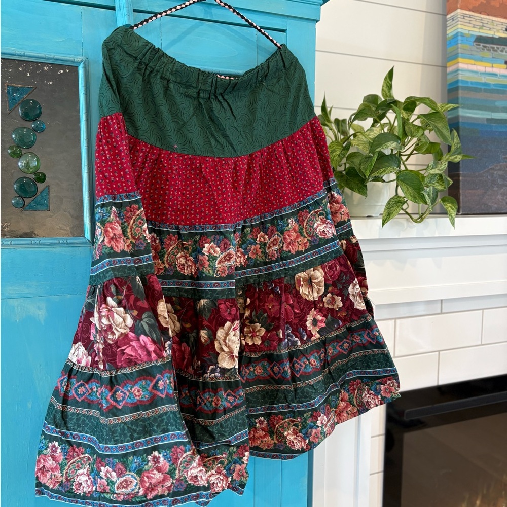 Floral Patchwork Skirt - Green and Red